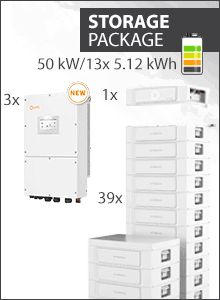 200kWh Paquete almacenamiento - 3x Solis 50 kW 3PH hybrid + 3x13 Dyness Stack100 Batterijstapels