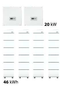 RCT Power 46 kWh RCT Paquete almacenamiento - 2x 10 kW hybrid Inversor + 2x dubbele toren (4x6 Baterías)